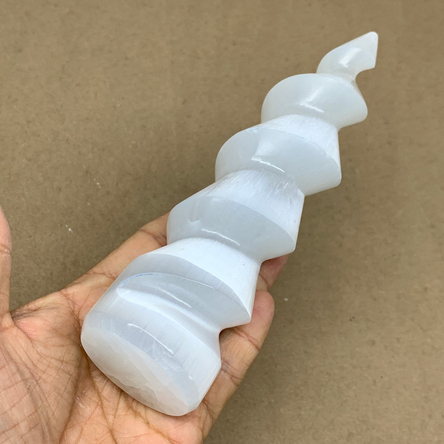 0.83 lbs.,7.25"x1.8", Selenite Spiral Crystal Tower Wand Point, B36622