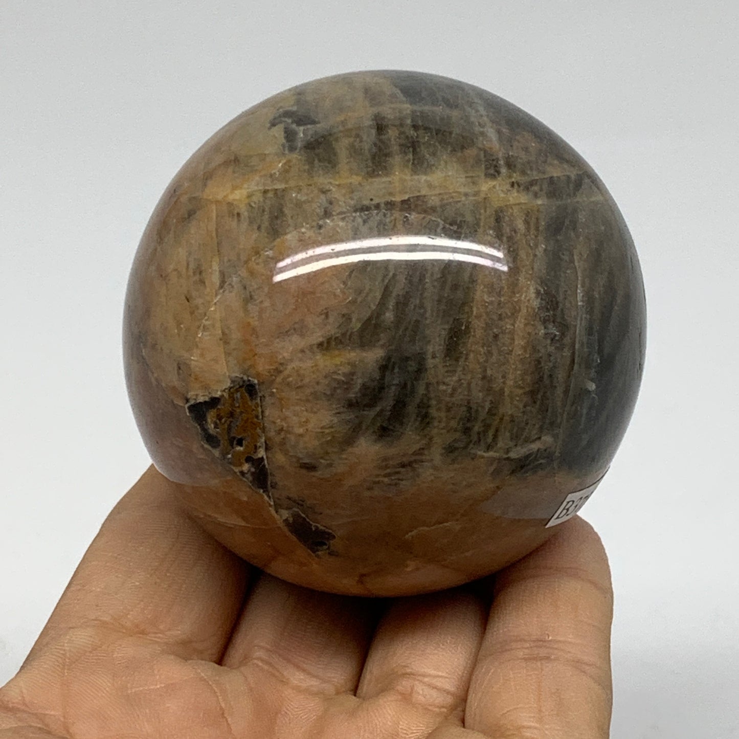 0.74 lbs, 2.5"(63mm), Black Moonstone Sphere Ball Gemstone Polished, B37537