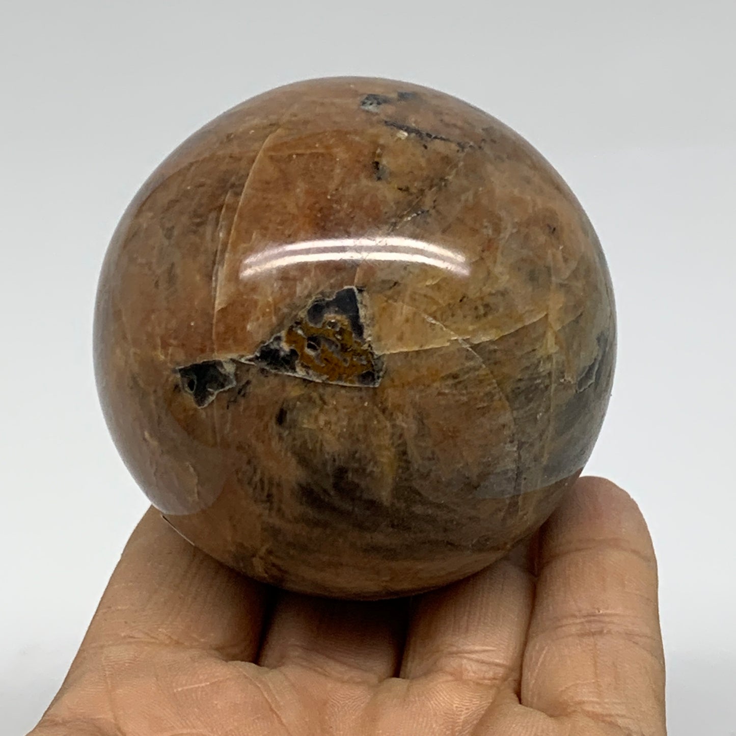 0.74 lbs, 2.5"(63mm), Black Moonstone Sphere Ball Gemstone Polished, B37537