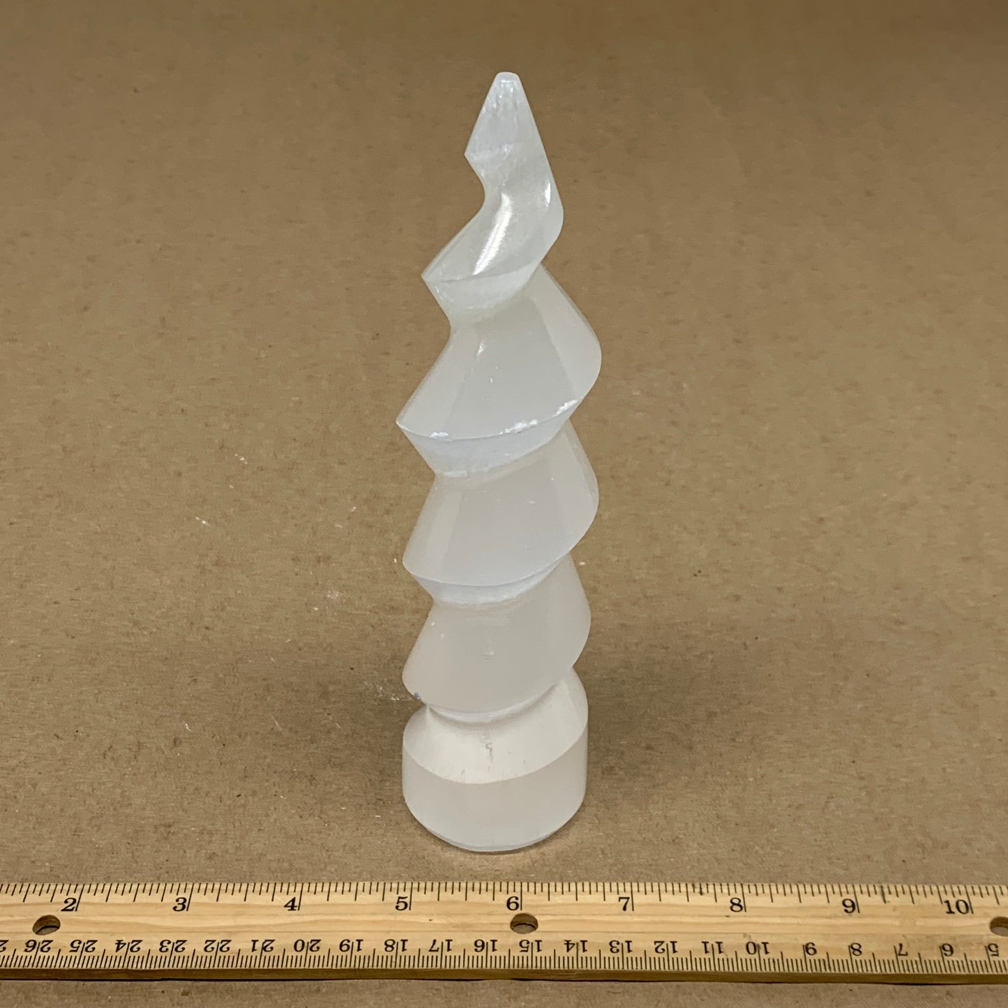 0.83 lbs.,7.25"x1.8", Selenite Spiral Crystal Tower Wand Point, B36622