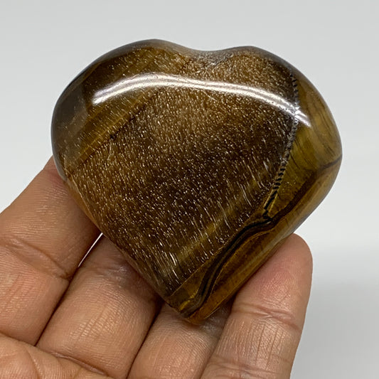 86.3g, 2.2"x2.3"x0.8", Tiger's Eye Heart Polished Healing Crystal @India, B33876