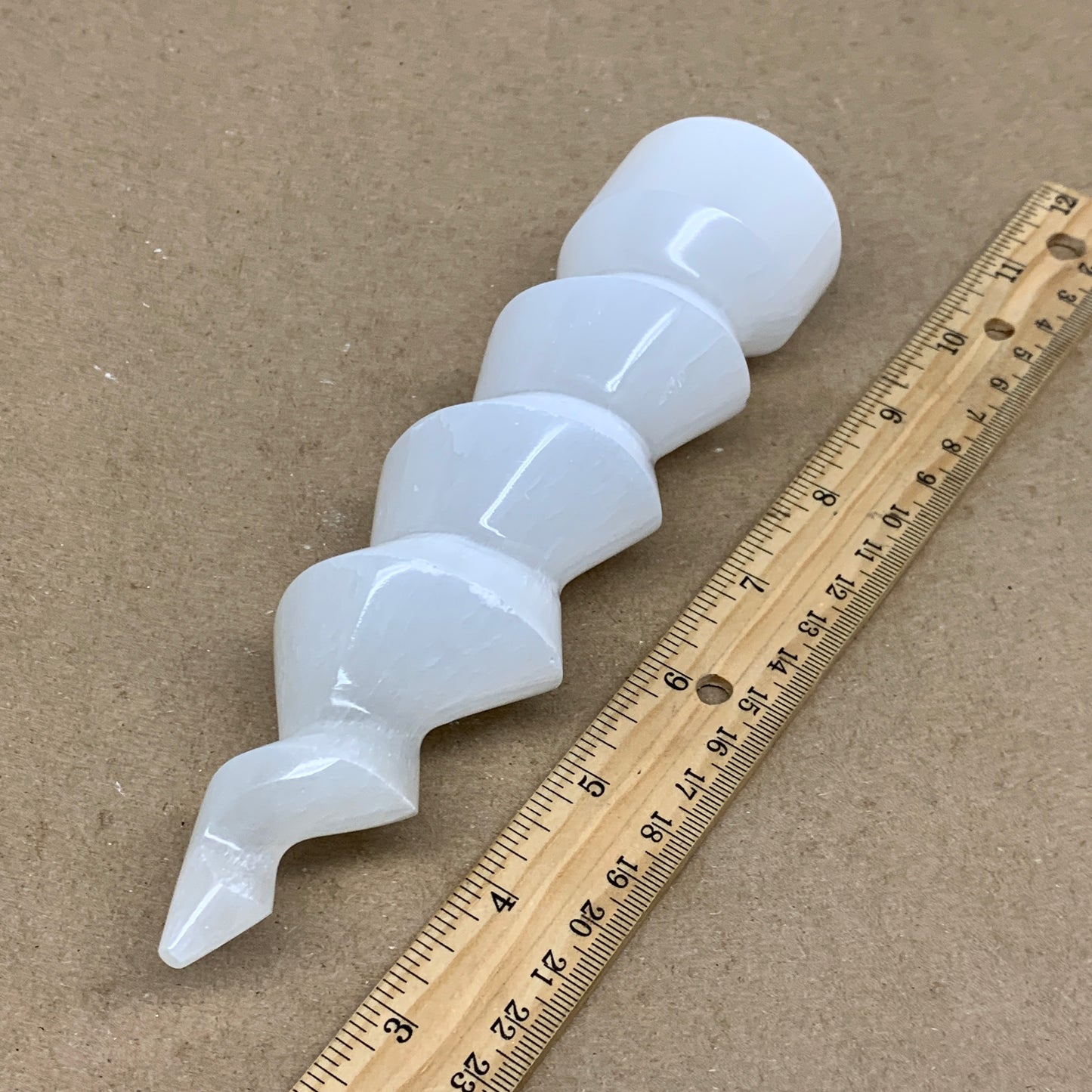 0.83 lbs.,7.25"x1.8", Selenite Spiral Crystal Tower Wand Point, B36622