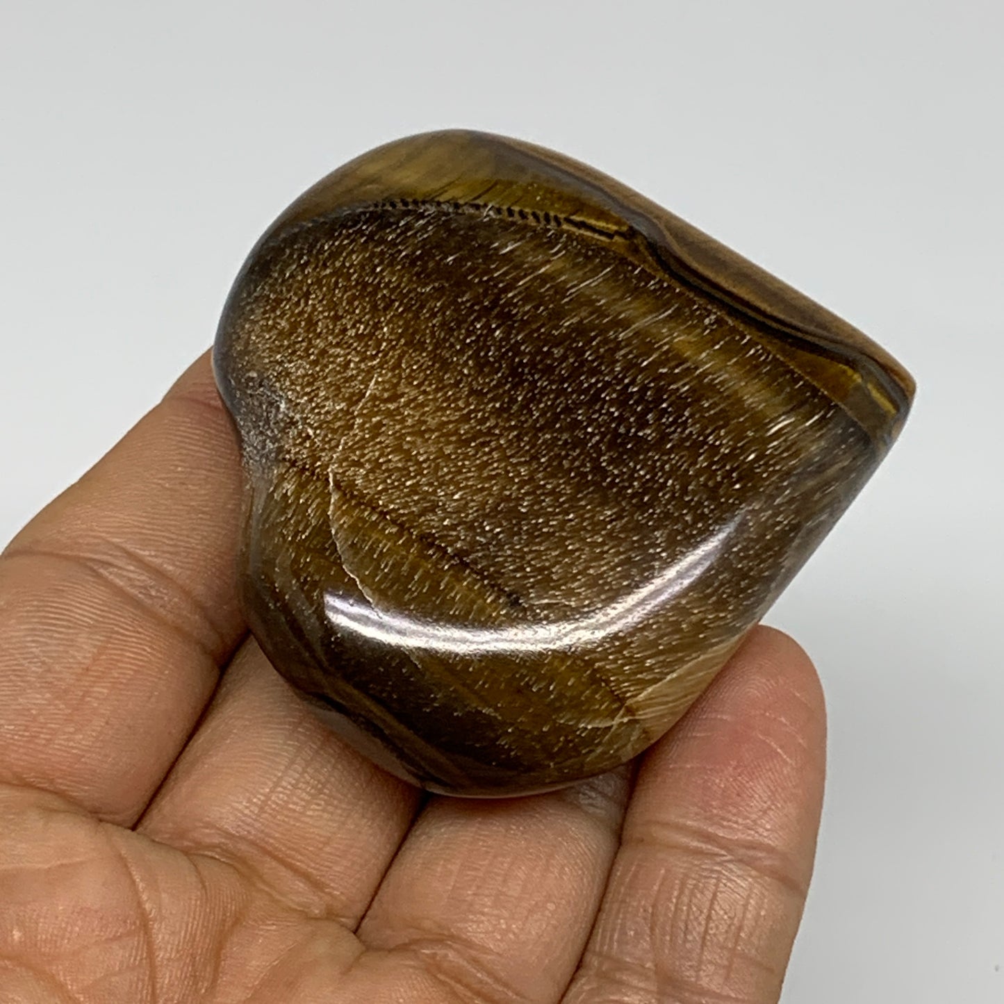 86.3g, 2.2"x2.3"x0.8", Tiger's Eye Heart Polished Healing Crystal @India, B33876