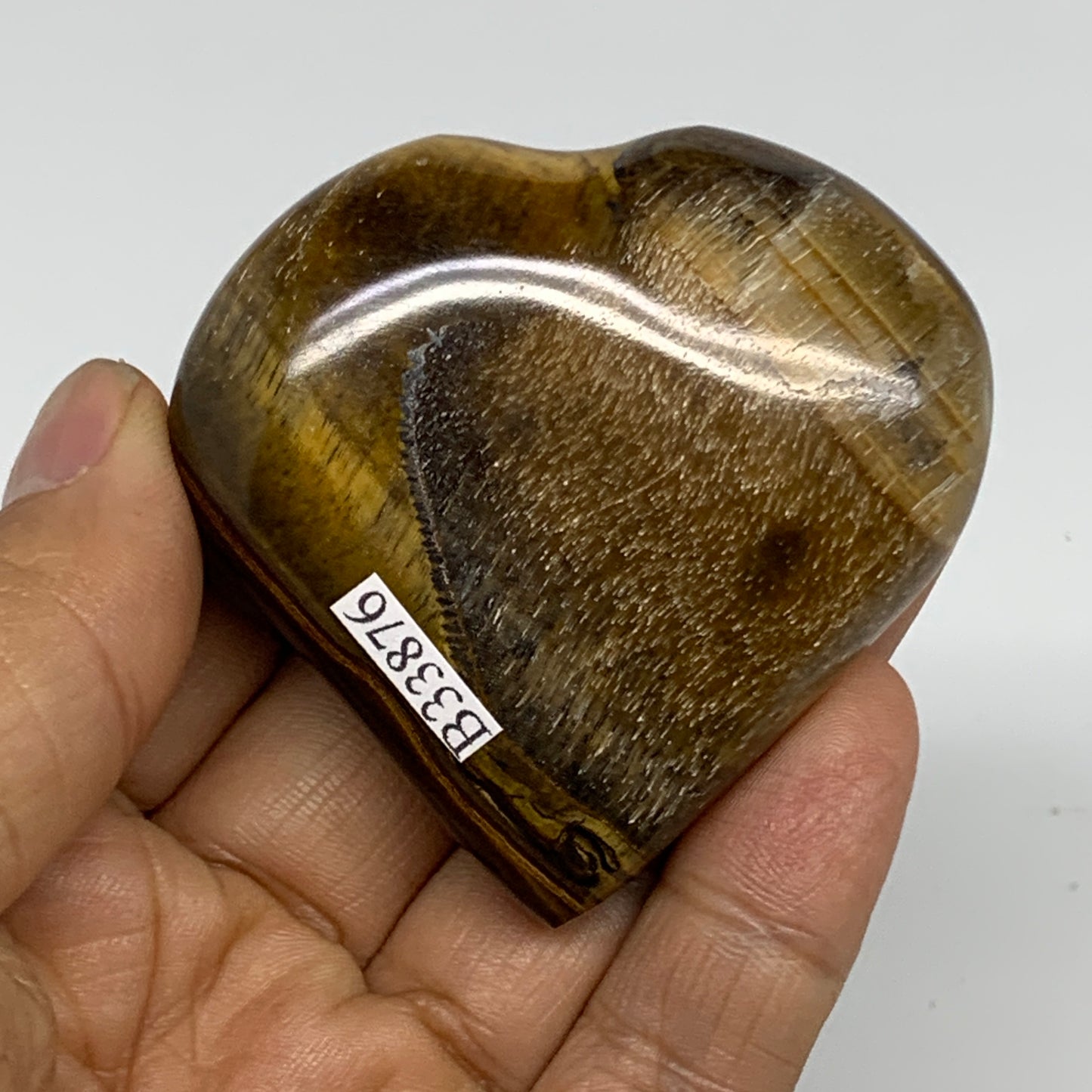 86.3g, 2.2"x2.3"x0.8", Tiger's Eye Heart Polished Healing Crystal @India, B33876