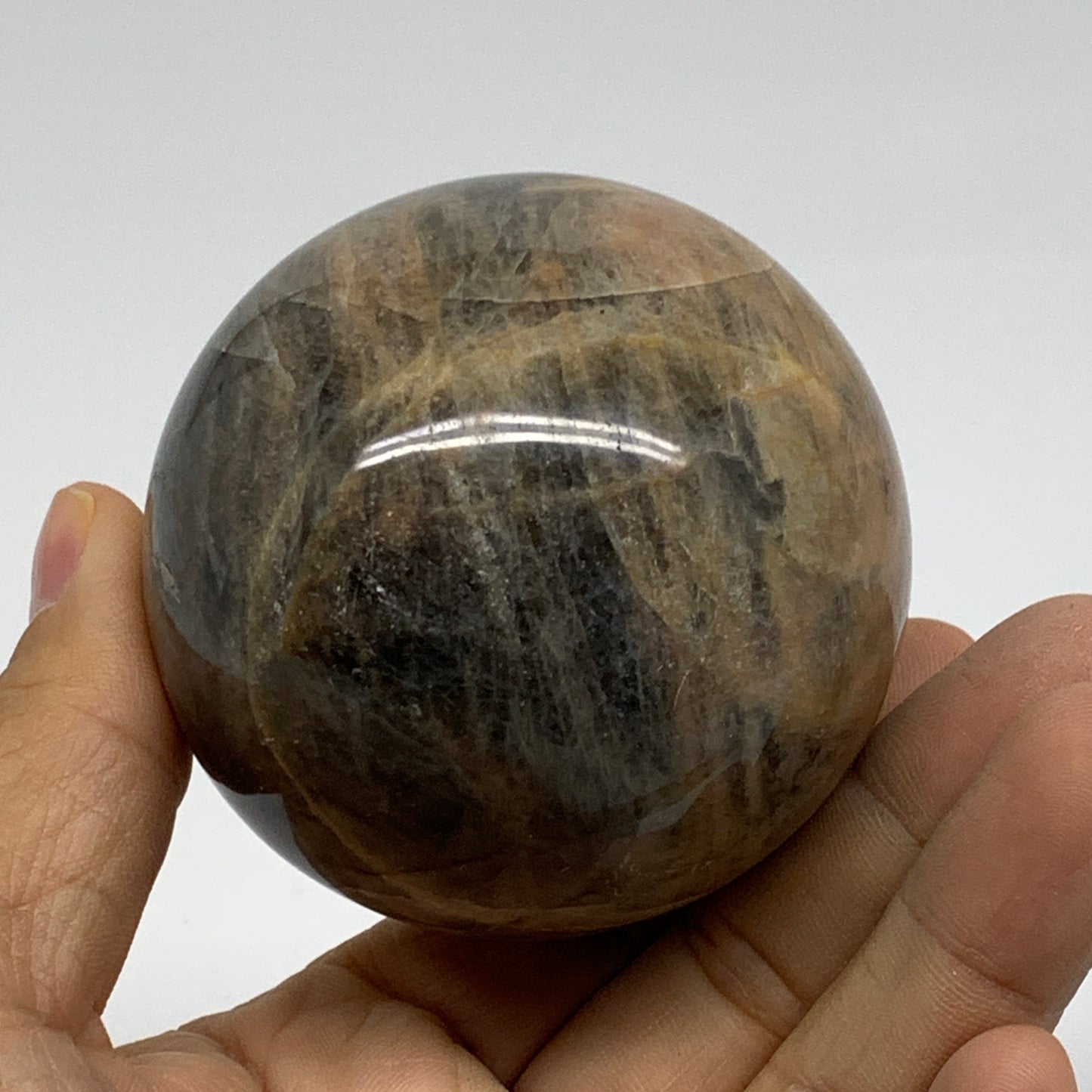 0.74 lbs, 2.5"(63mm), Black Moonstone Sphere Ball Gemstone Polished, B37537