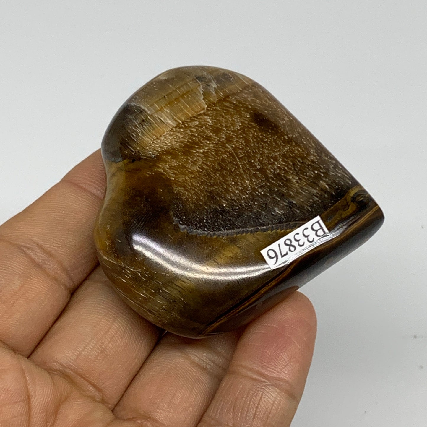86.3g, 2.2"x2.3"x0.8", Tiger's Eye Heart Polished Healing Crystal @India, B33876