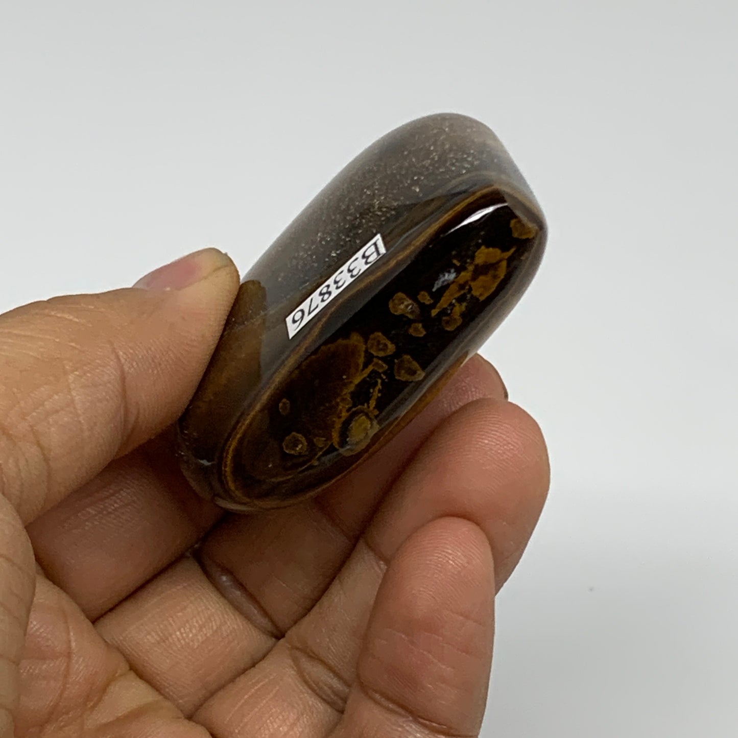 86.3g, 2.2"x2.3"x0.8", Tiger's Eye Heart Polished Healing Crystal @India, B33876