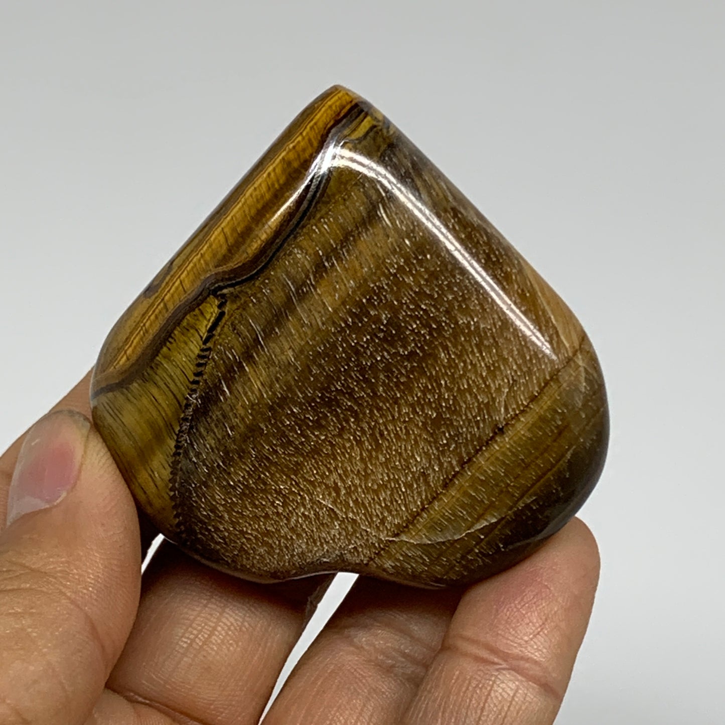 86.3g, 2.2"x2.3"x0.8", Tiger's Eye Heart Polished Healing Crystal @India, B33876