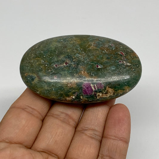 88.6g, 2.7"x1.7"x0.8", Natural Ruby Zoisite Palm-Stone Gemstone, B35289