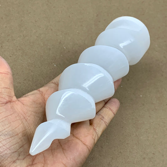 0.97 lbs.,7.25"x1.9", Selenite Spiral Crystal Tower Wand Point, B36624