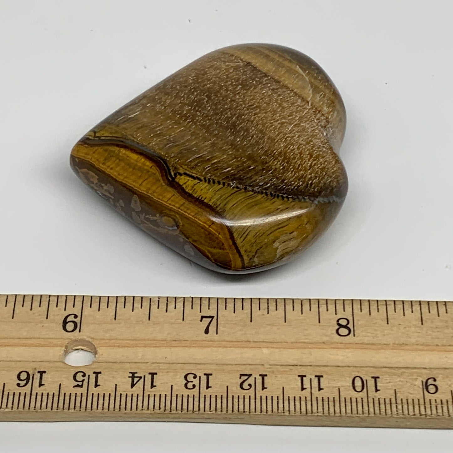 86.3g, 2.2"x2.3"x0.8", Tiger's Eye Heart Polished Healing Crystal @India, B33876