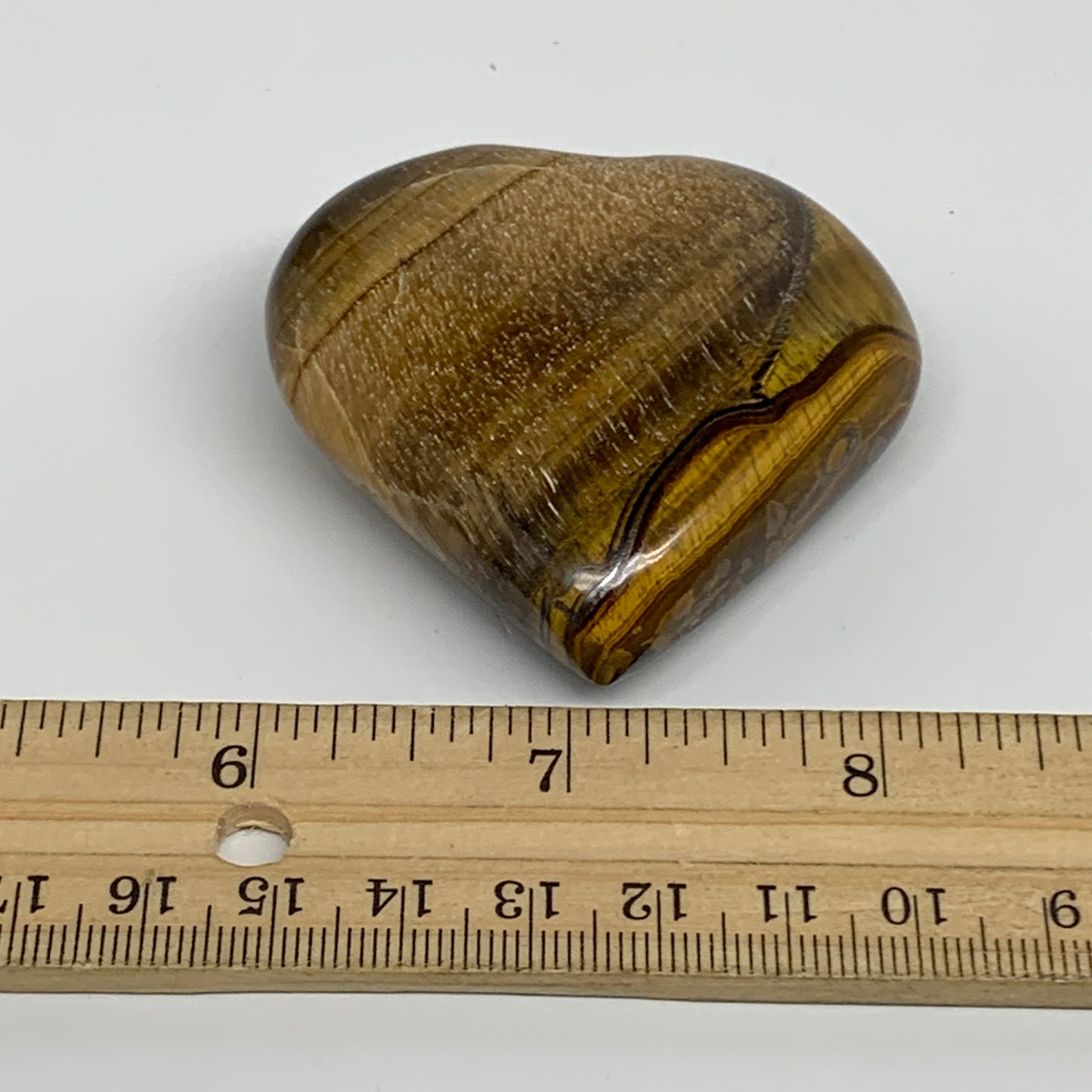 86.3g, 2.2"x2.3"x0.8", Tiger's Eye Heart Polished Healing Crystal @India, B33876