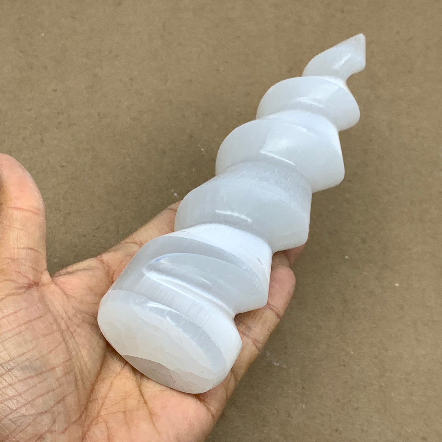 0.97 lbs.,7.25"x1.9", Selenite Spiral Crystal Tower Wand Point, B36624
