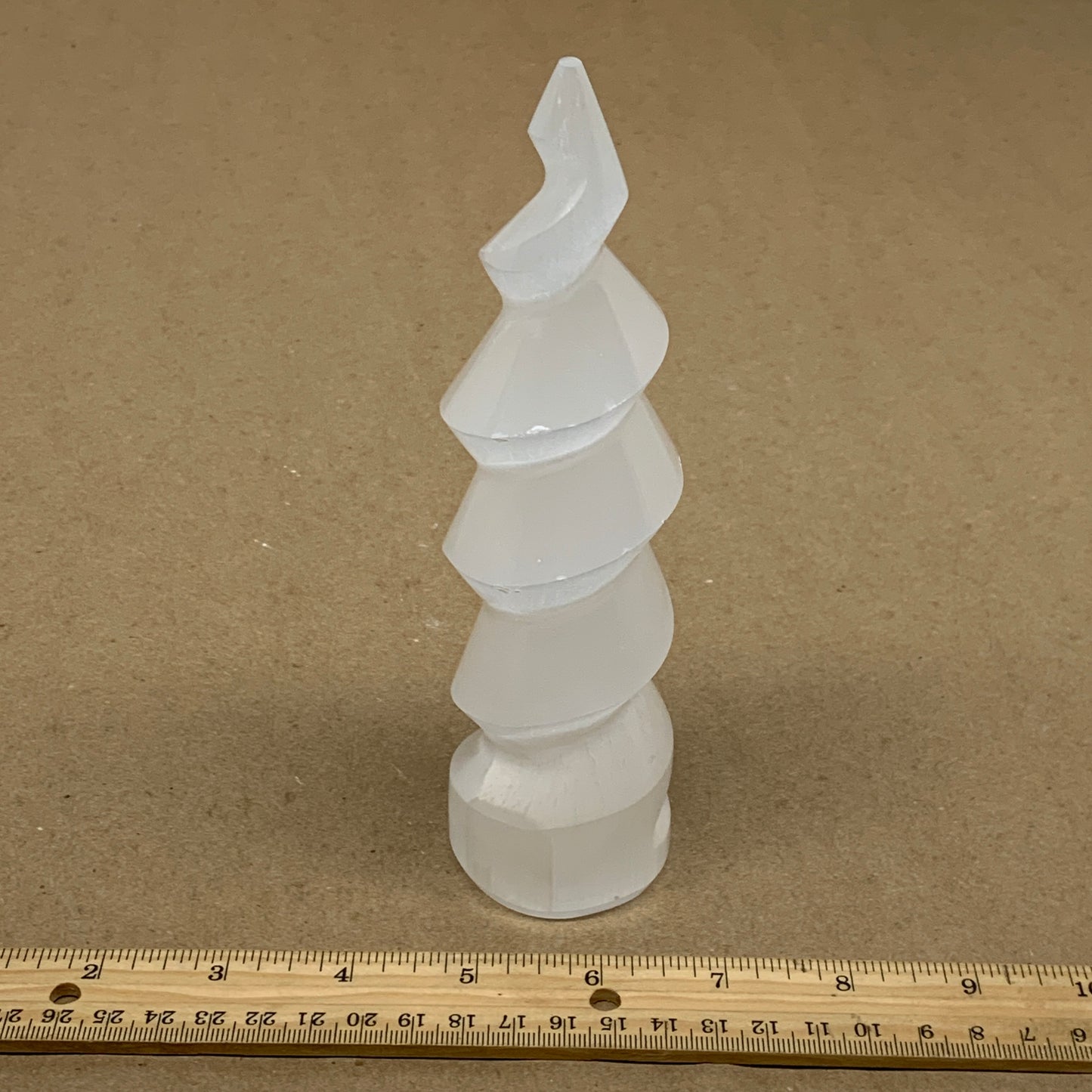 0.97 lbs.,7.25"x1.9", Selenite Spiral Crystal Tower Wand Point, B36624