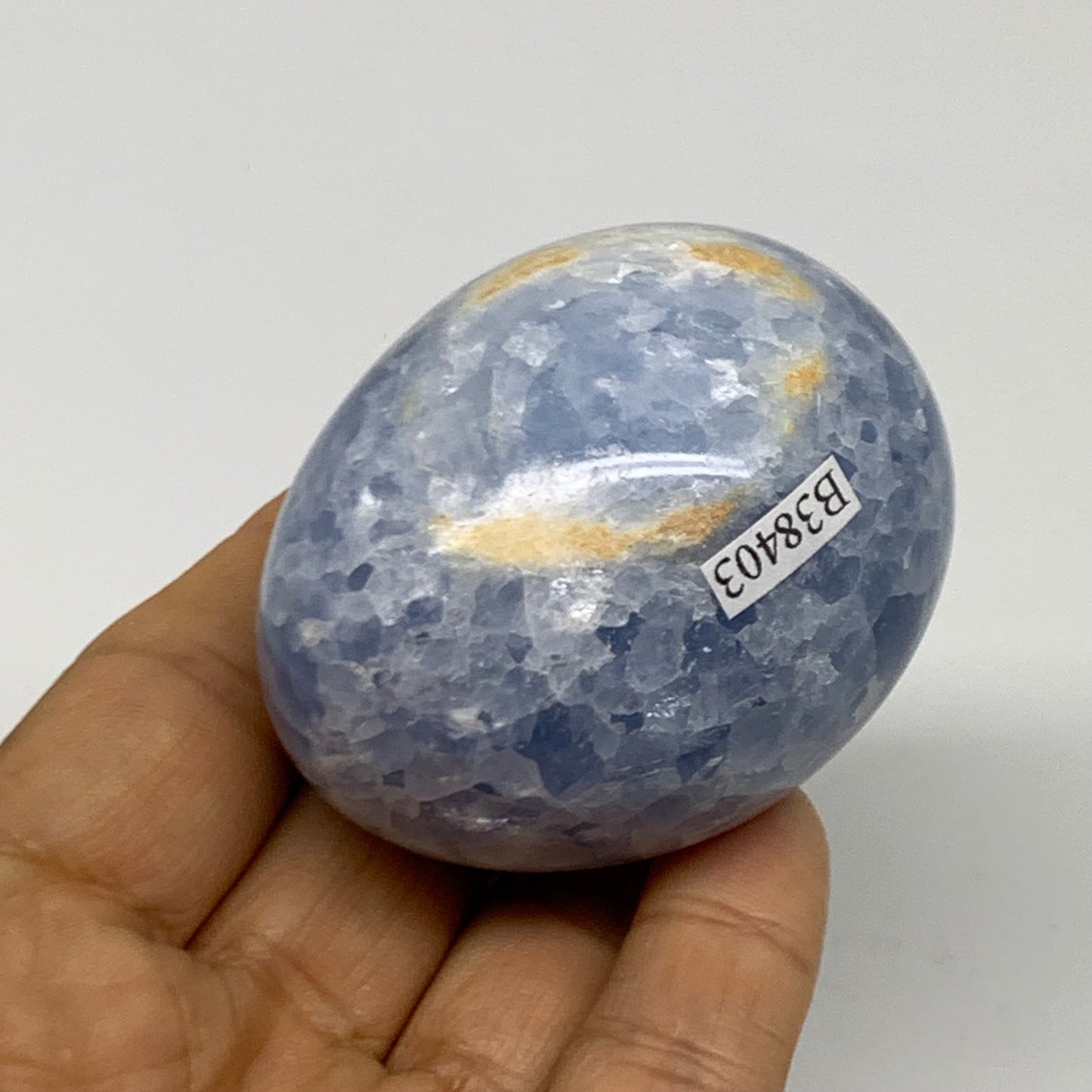 179.9g, 2.3"x1.8", Natural Blue Calcite Egg Polished Crystal @Madagascar, B38403