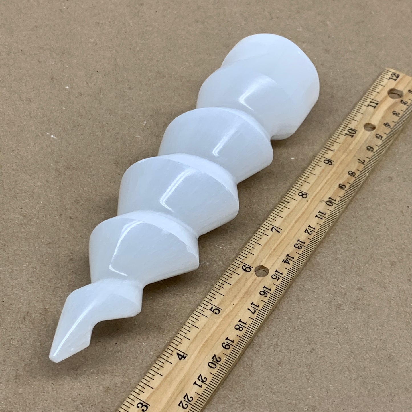 0.97 lbs.,7.25"x1.9", Selenite Spiral Crystal Tower Wand Point, B36624