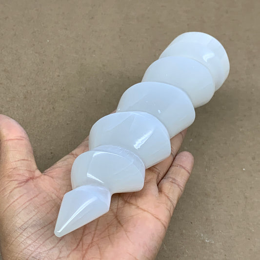 1 lbs.,7.25"x1.9", Selenite Spiral Crystal Tower Wand Point, B36625