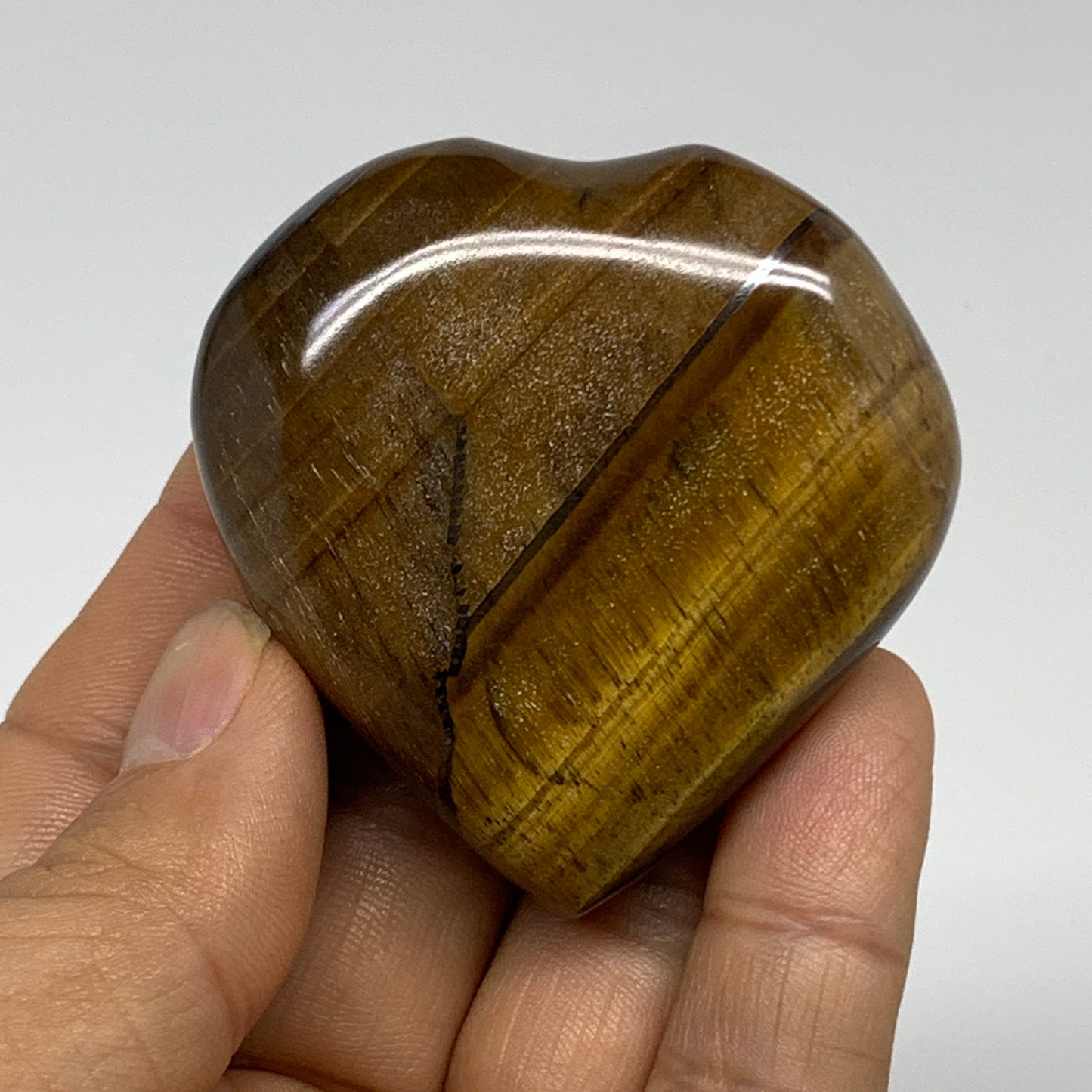 76.4g, 2.1"x2.1"x0.7", Tiger's Eye Heart Polished Healing Crystal @India, B33878