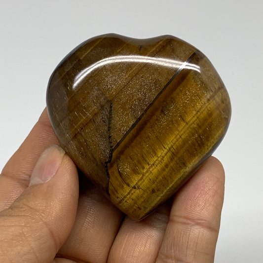 76.4g, 2.1"x2.1"x0.7", Tiger's Eye Heart Polished Healing Crystal @India, B33878