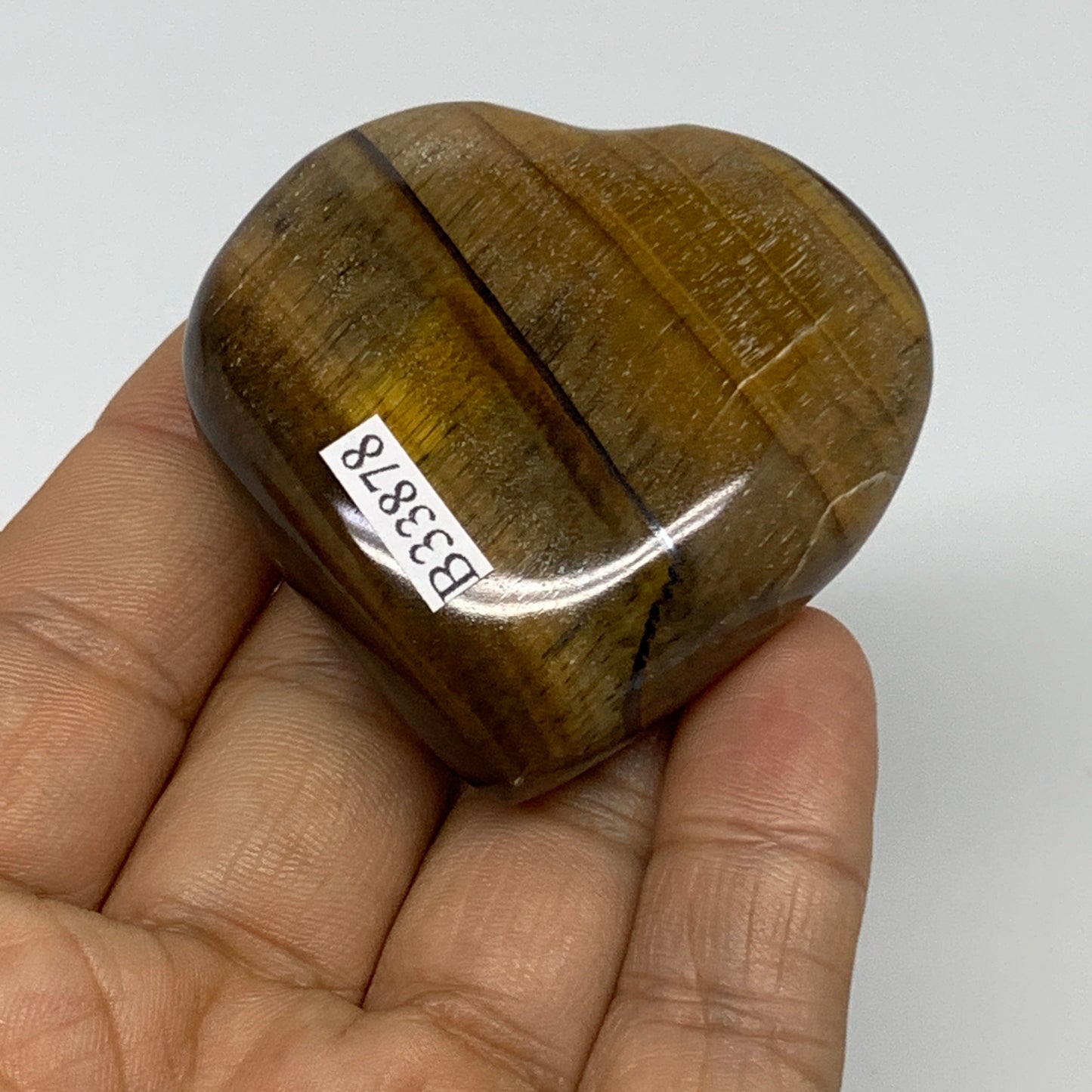 76.4g, 2.1"x2.1"x0.7", Tiger's Eye Heart Polished Healing Crystal @India, B33878