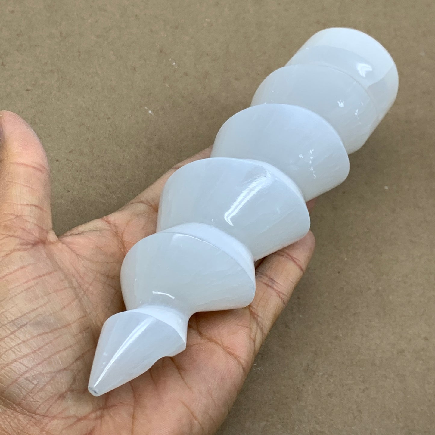 0.98 lbs.,7.25"x1.8", Selenite Spiral Crystal Tower Wand Point, B36626