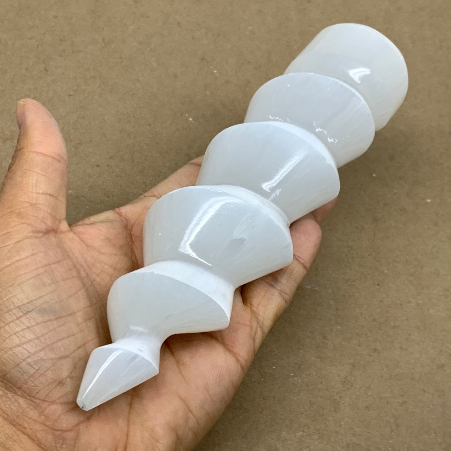 0.98 lbs.,7.25"x1.8", Selenite Spiral Crystal Tower Wand Point, B36626