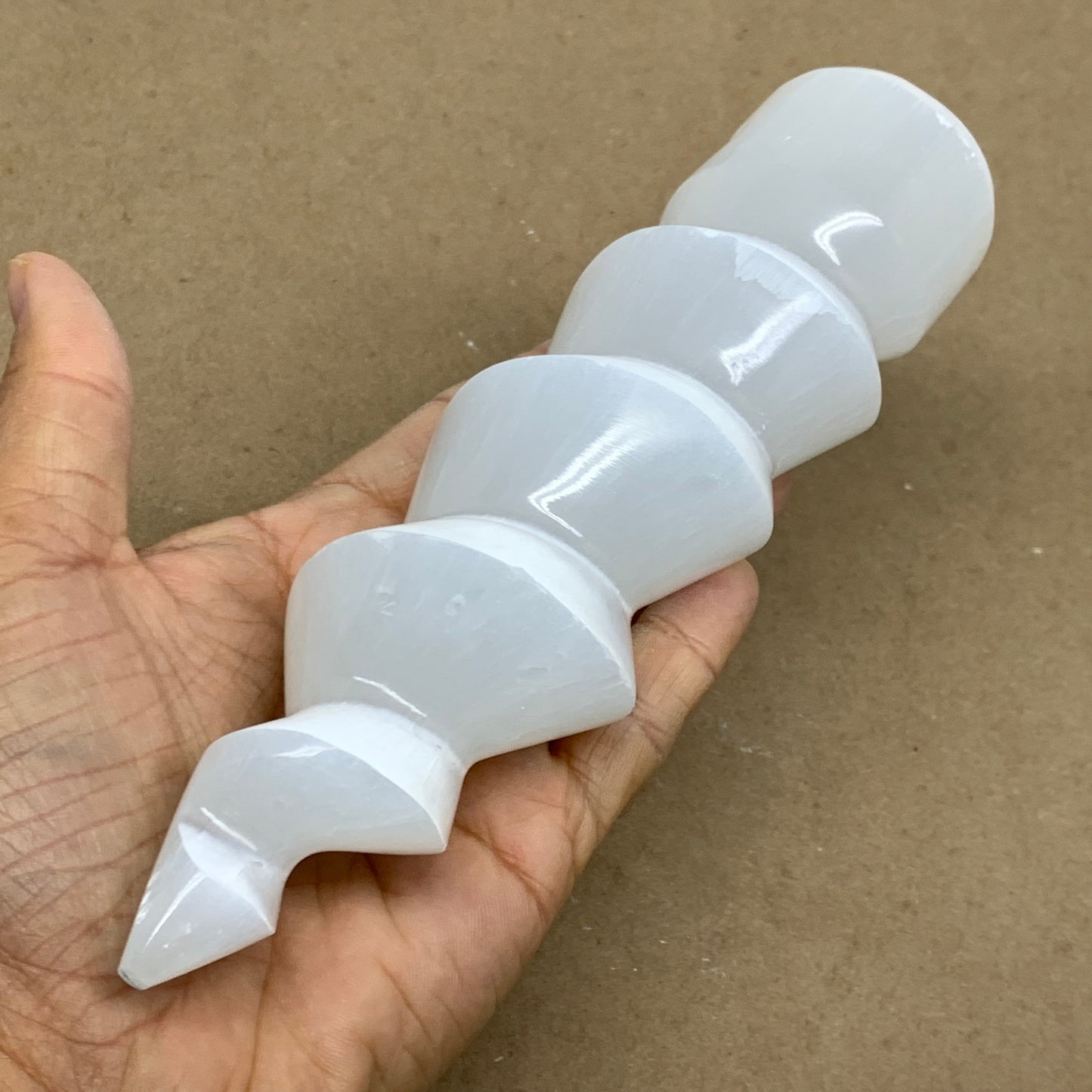 0.98 lbs.,7.25"x1.8", Selenite Spiral Crystal Tower Wand Point, B36626