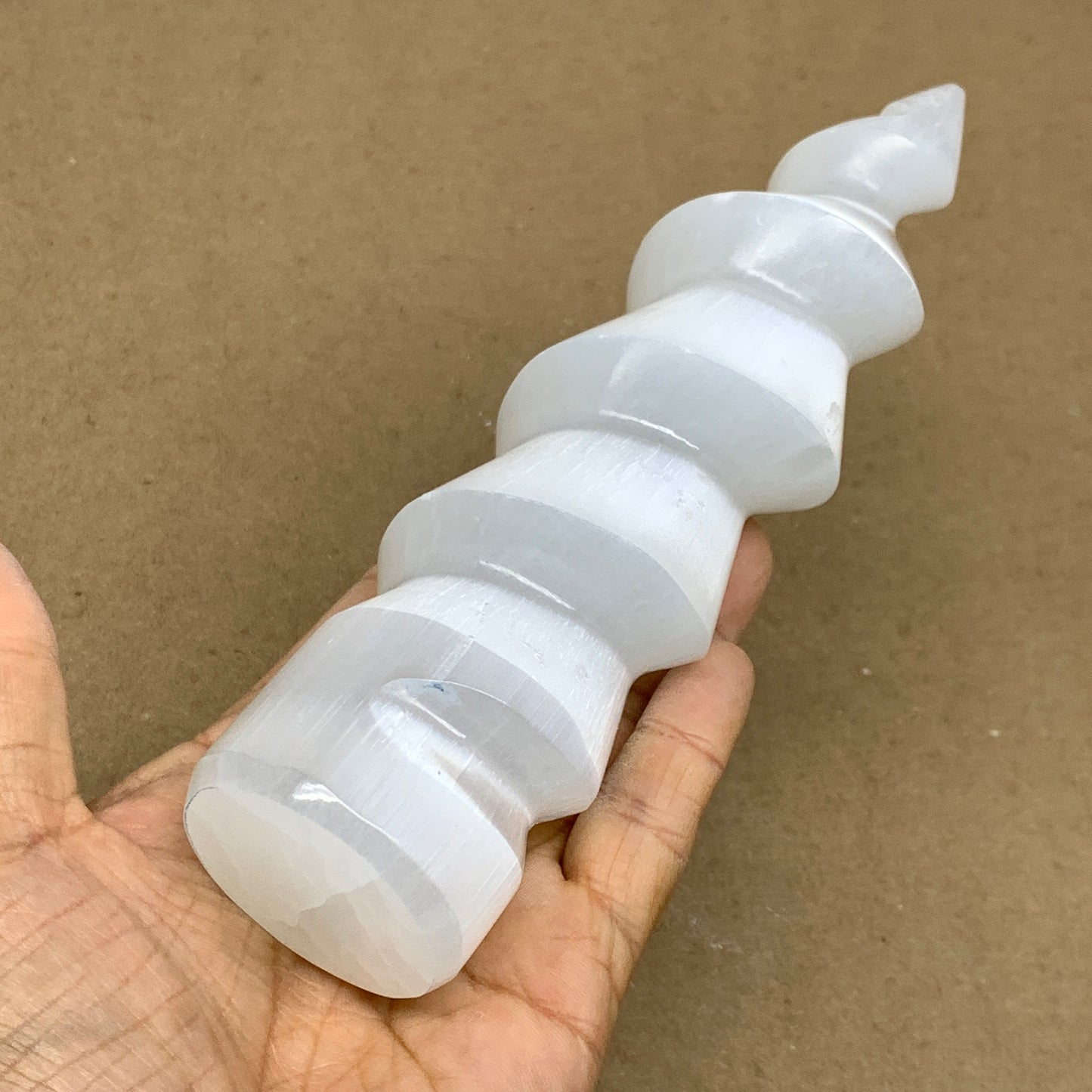 0.98 lbs.,7.25"x1.8", Selenite Spiral Crystal Tower Wand Point, B36626