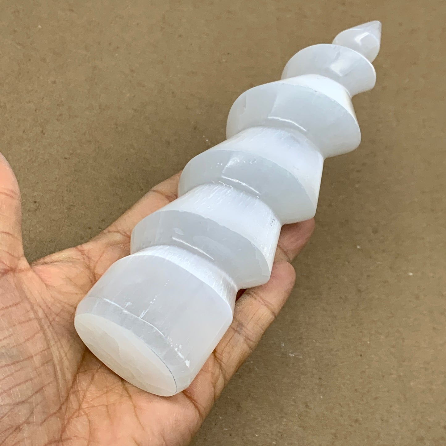 0.98 lbs.,7.25"x1.8", Selenite Spiral Crystal Tower Wand Point, B36626