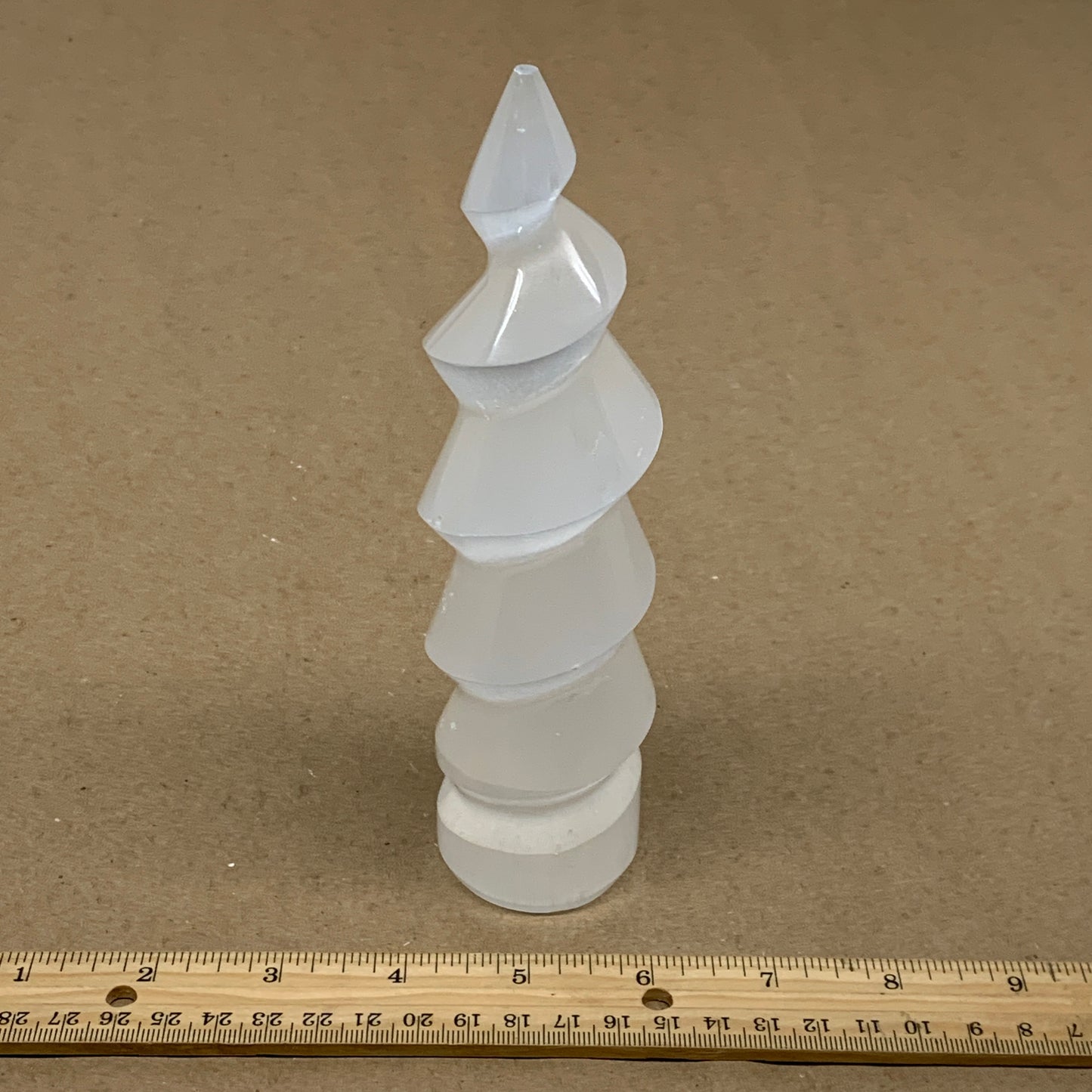 0.98 lbs.,7.25"x1.8", Selenite Spiral Crystal Tower Wand Point, B36626