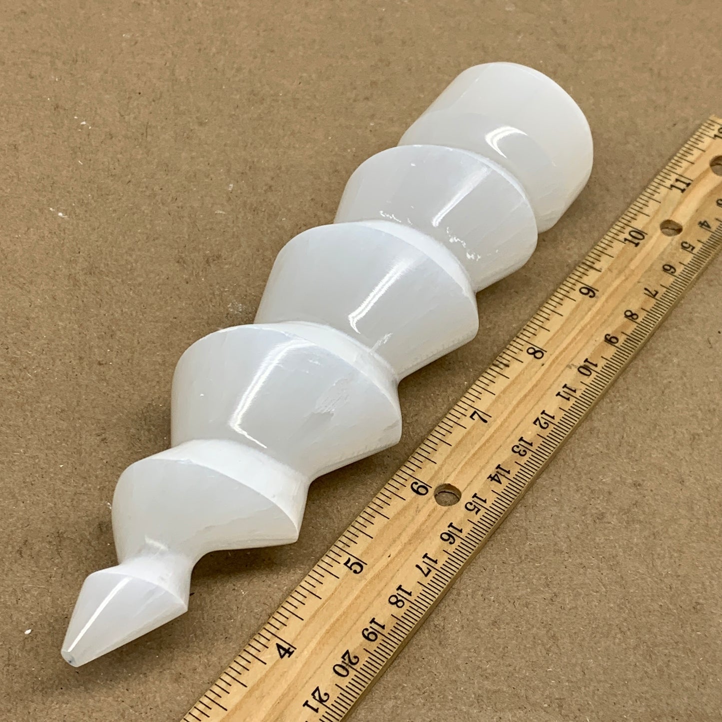 0.98 lbs.,7.25"x1.8", Selenite Spiral Crystal Tower Wand Point, B36626