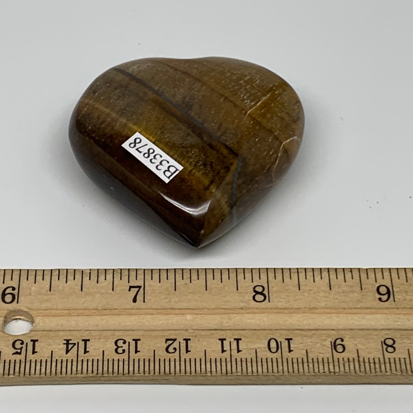 76.4g, 2.1"x2.1"x0.7", Tiger's Eye Heart Polished Healing Crystal @India, B33878