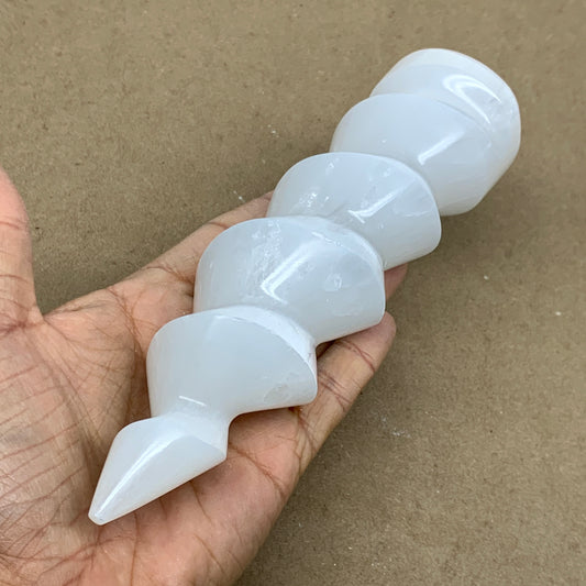 0.91 lbs.,7.25"x1.9", Selenite Spiral Crystal Tower Wand Point, B36627