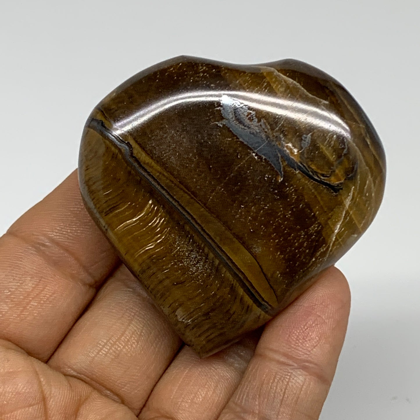 82.3g, 2.1"x2.2"x0.7", Tiger's Eye Heart Polished Healing Crystal @India, B33879