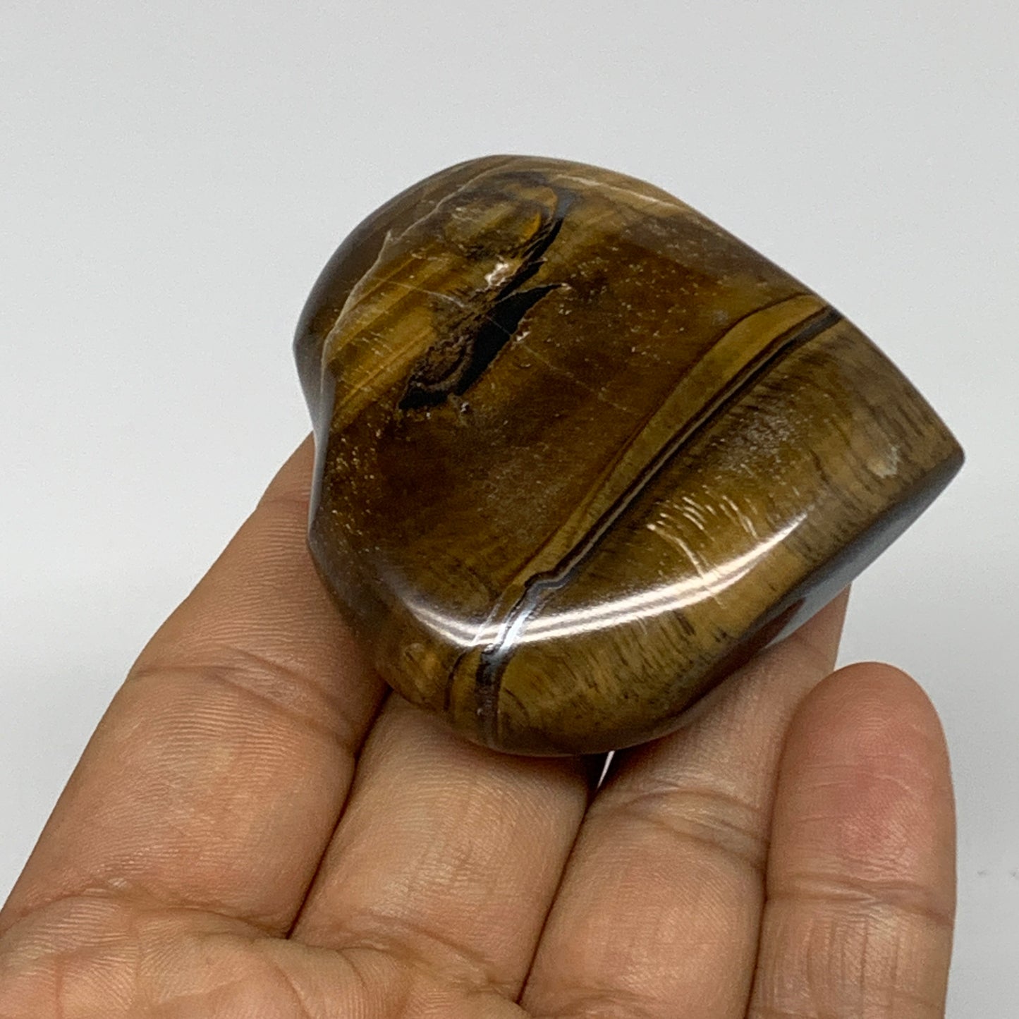 82.3g, 2.1"x2.2"x0.7", Tiger's Eye Heart Polished Healing Crystal @India, B33879