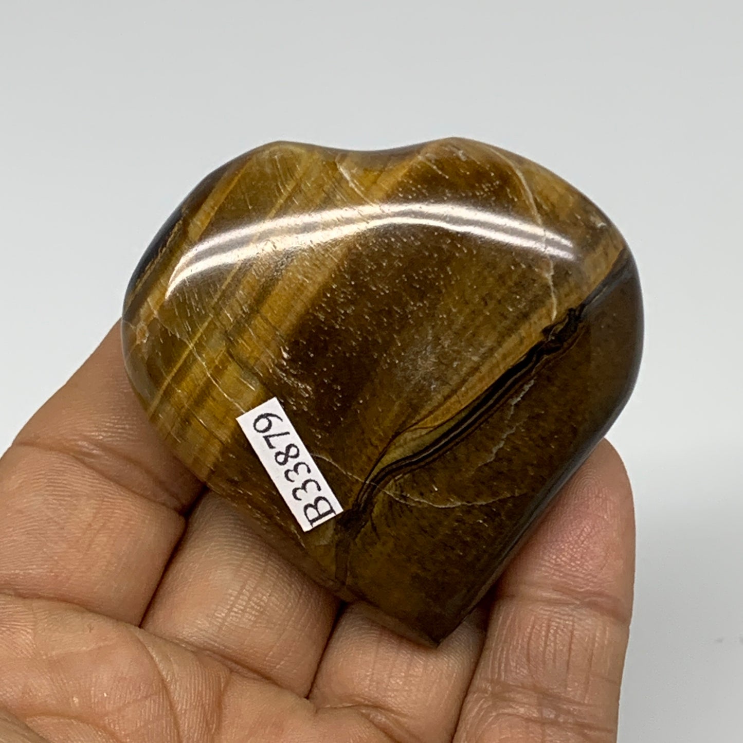 82.3g, 2.1"x2.2"x0.7", Tiger's Eye Heart Polished Healing Crystal @India, B33879