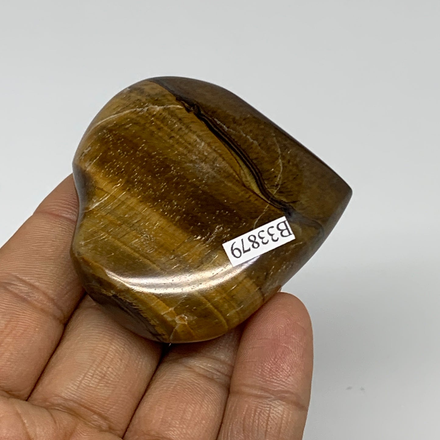 82.3g, 2.1"x2.2"x0.7", Tiger's Eye Heart Polished Healing Crystal @India, B33879