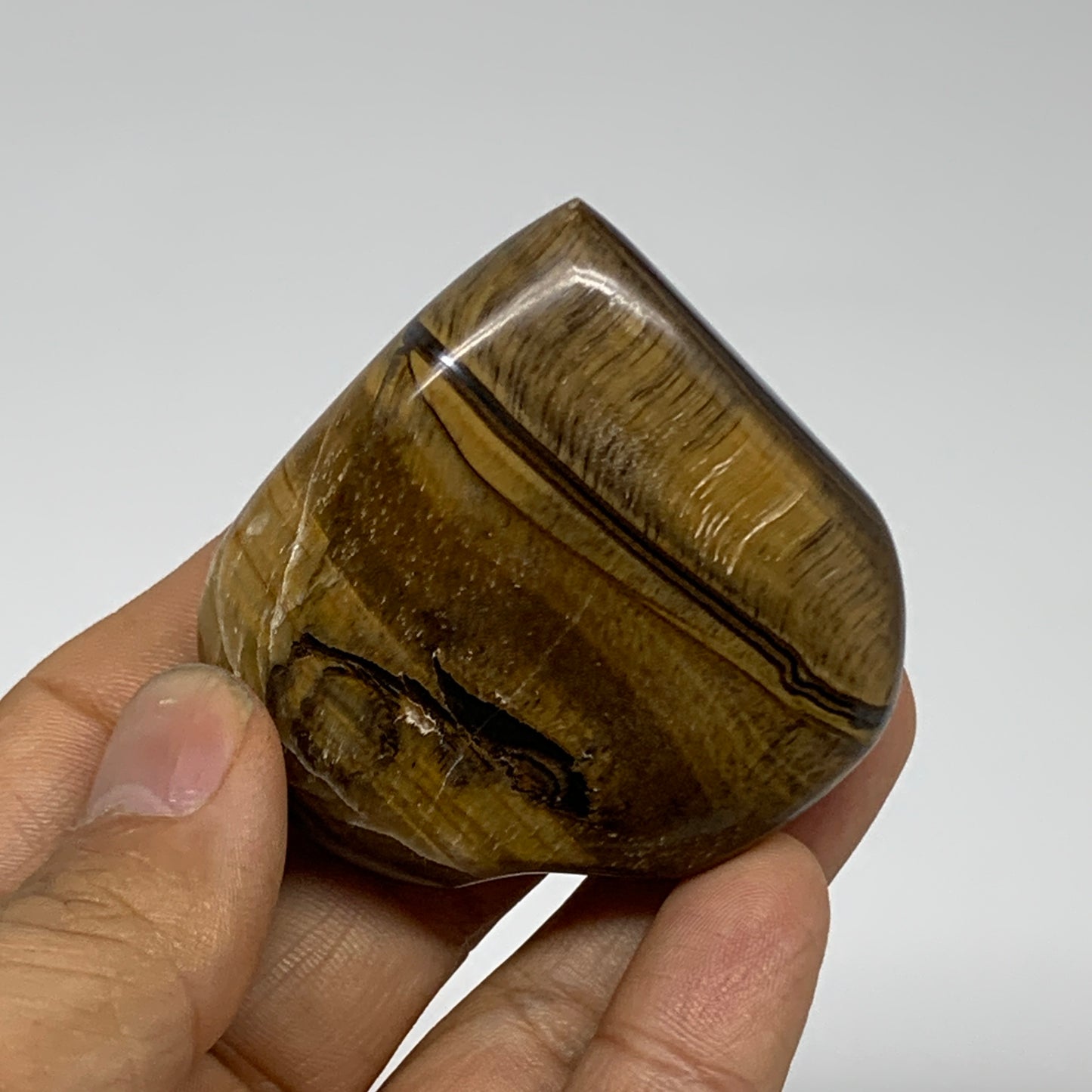 82.3g, 2.1"x2.2"x0.7", Tiger's Eye Heart Polished Healing Crystal @India, B33879