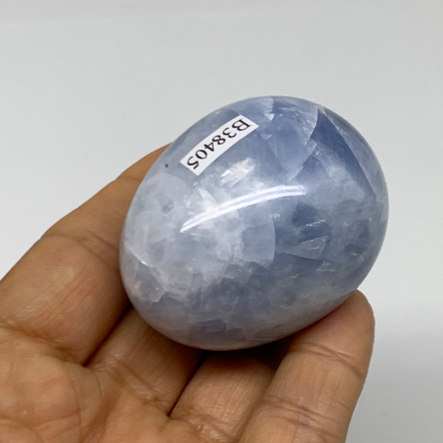 120g, 2"x1.6", Natural Blue Calcite Egg Polished Crystal @Madagascar, B38405