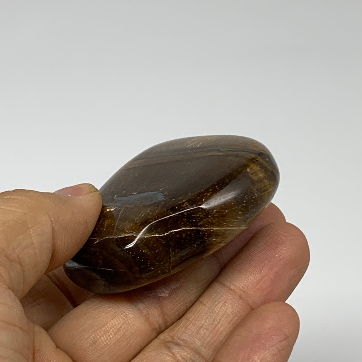 82.3g, 2.1"x2.2"x0.7", Tiger's Eye Heart Polished Healing Crystal @India, B33879