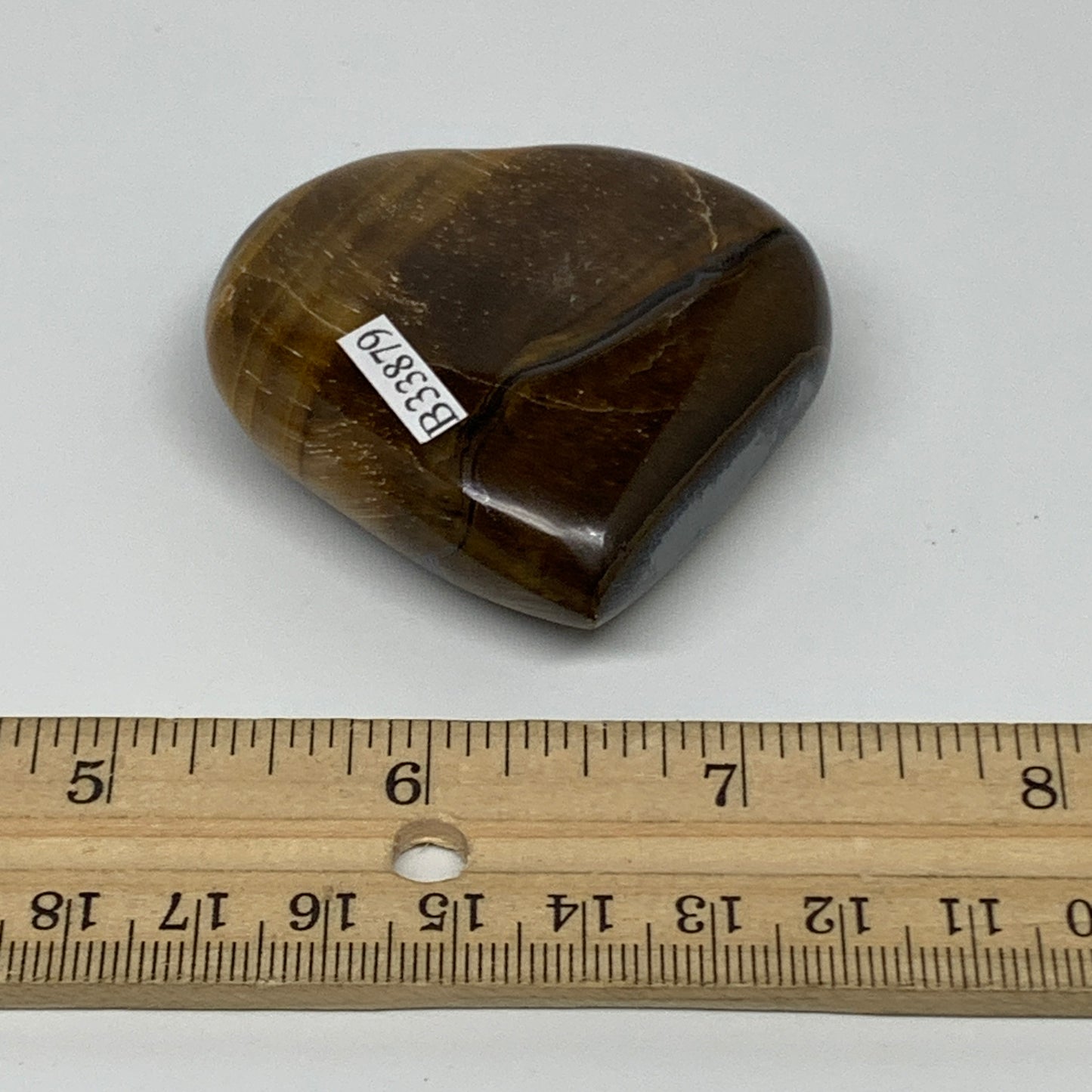 82.3g, 2.1"x2.2"x0.7", Tiger's Eye Heart Polished Healing Crystal @India, B33879