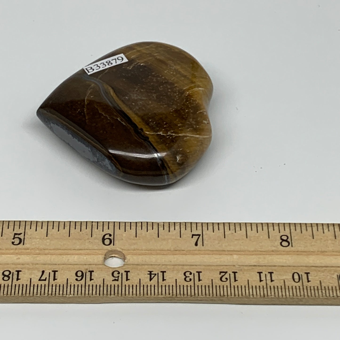 82.3g, 2.1"x2.2"x0.7", Tiger's Eye Heart Polished Healing Crystal @India, B33879