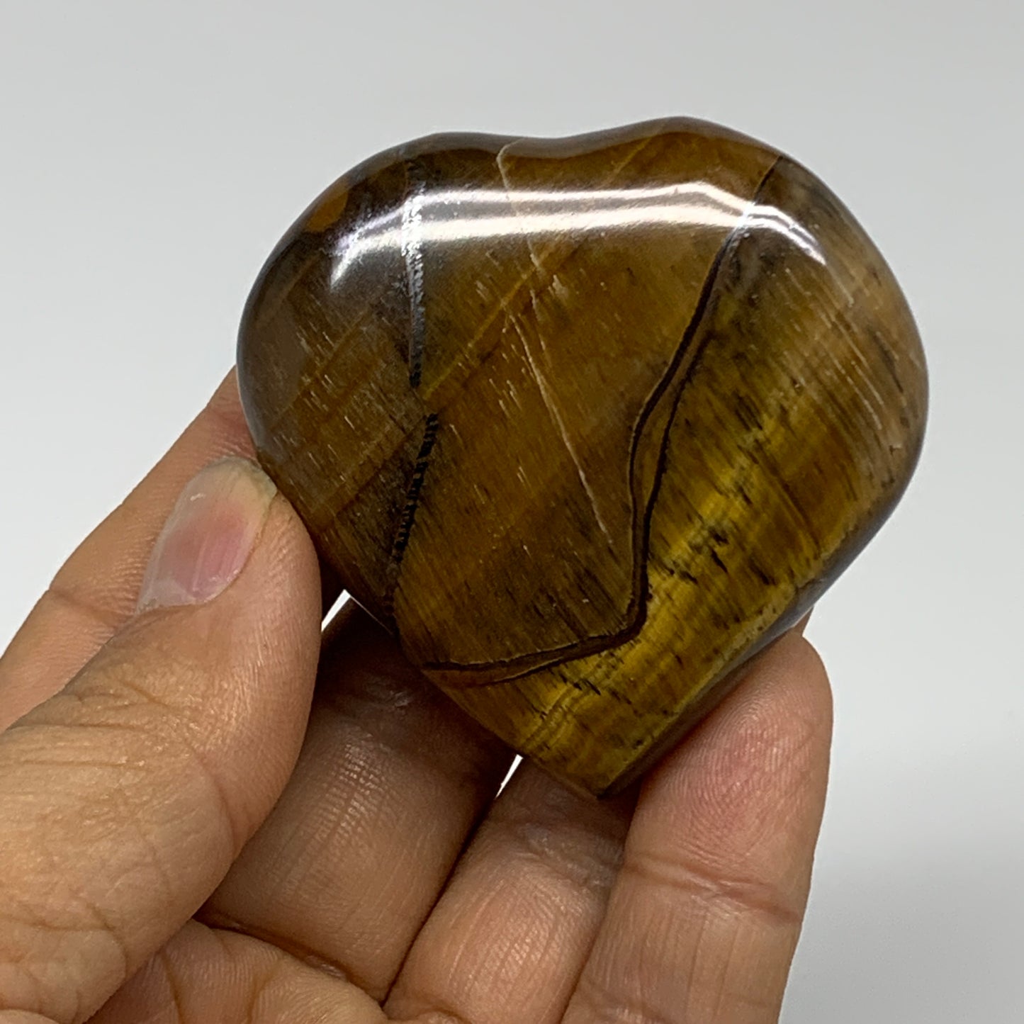 78.2g, 2"x2.1"x0.8", Tiger's Eye Heart Polished Healing Crystal @India, B33880