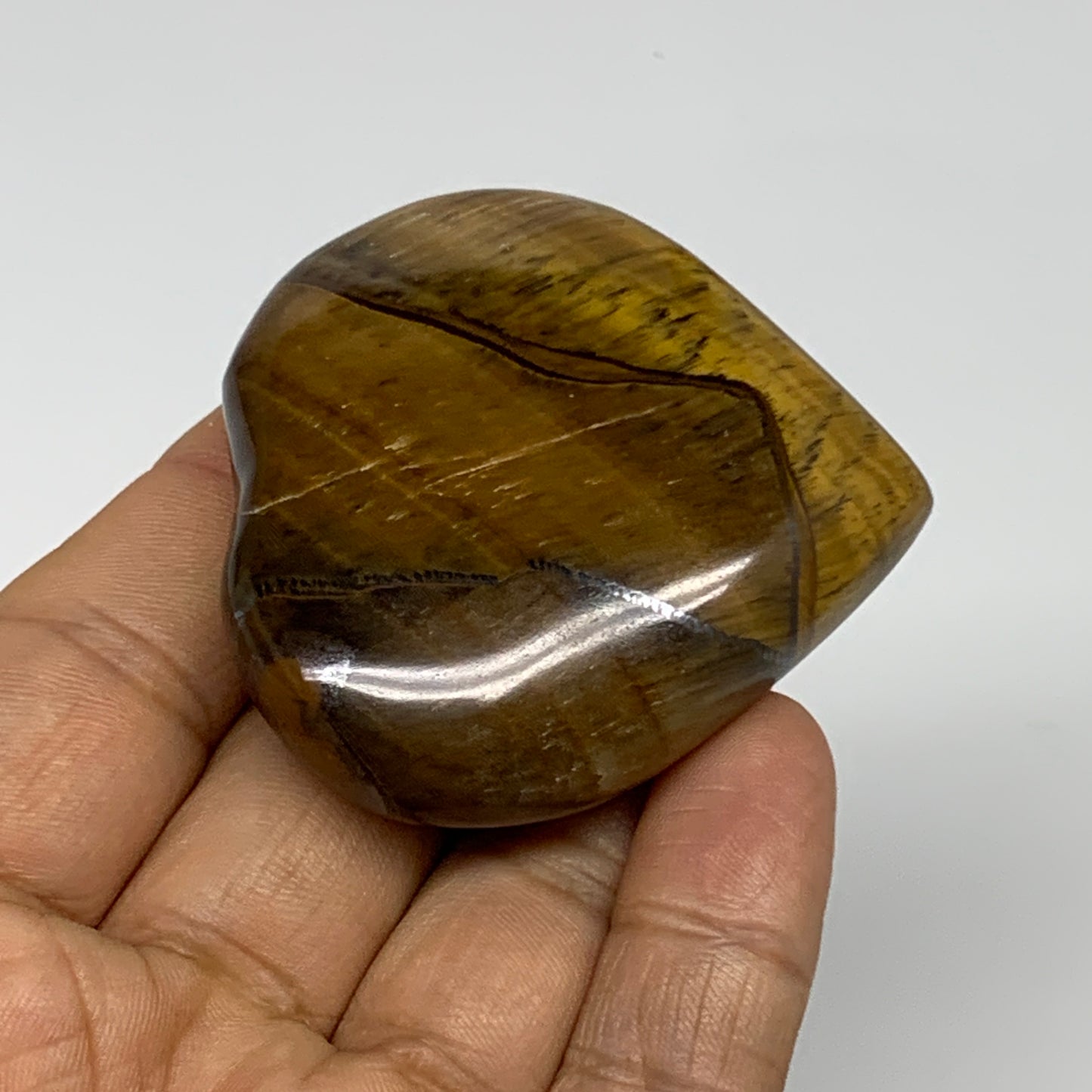 78.2g, 2"x2.1"x0.8", Tiger's Eye Heart Polished Healing Crystal @India, B33880