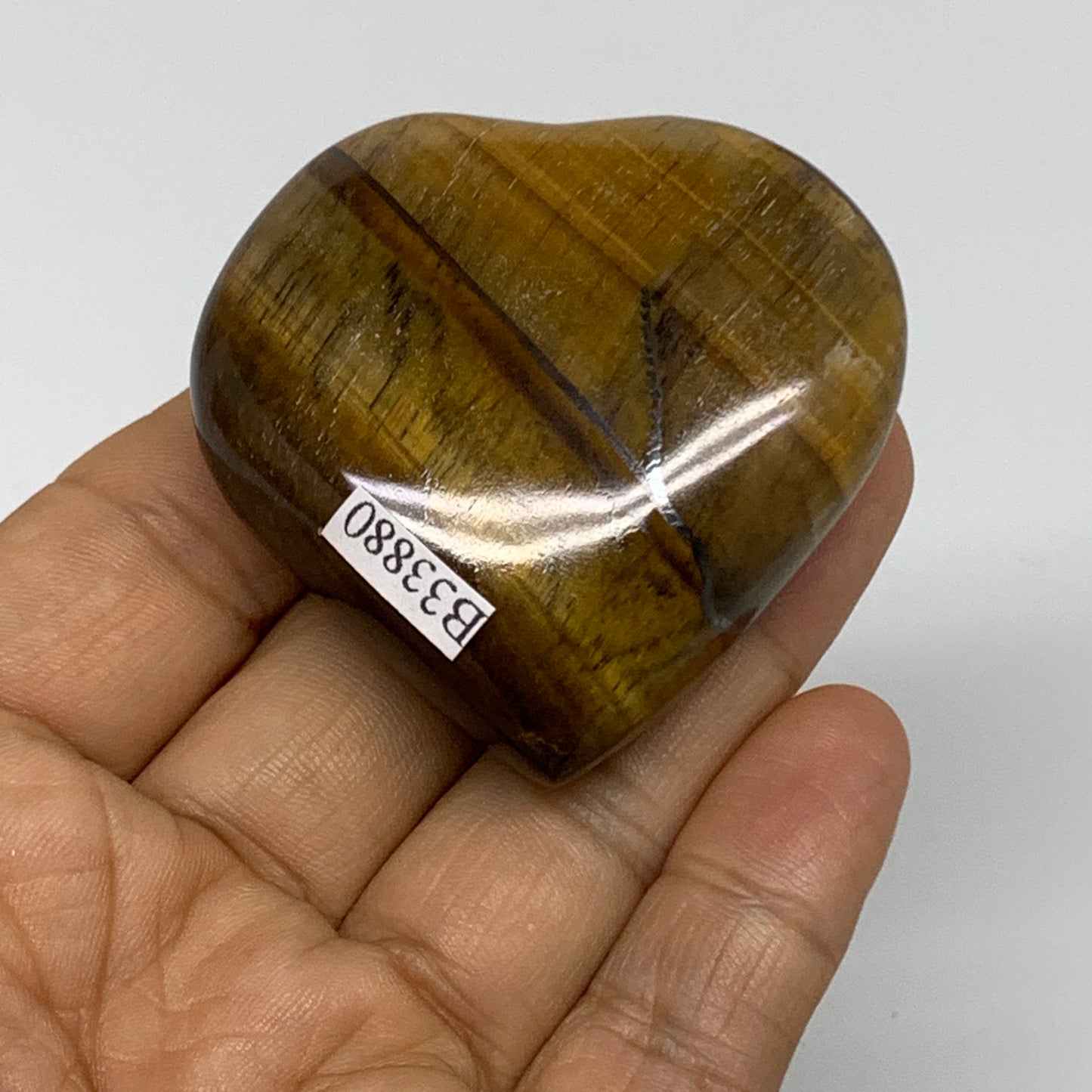 78.2g, 2"x2.1"x0.8", Tiger's Eye Heart Polished Healing Crystal @India, B33880