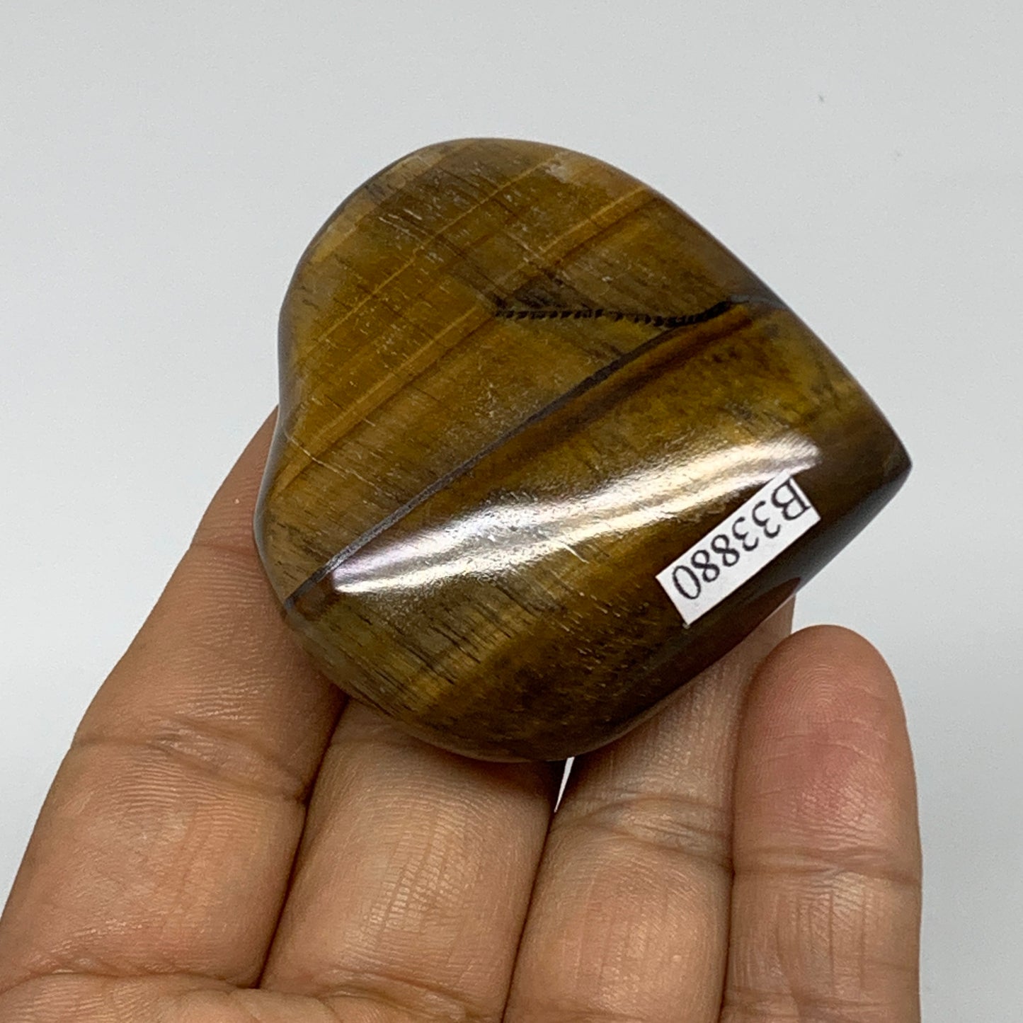 78.2g, 2"x2.1"x0.8", Tiger's Eye Heart Polished Healing Crystal @India, B33880