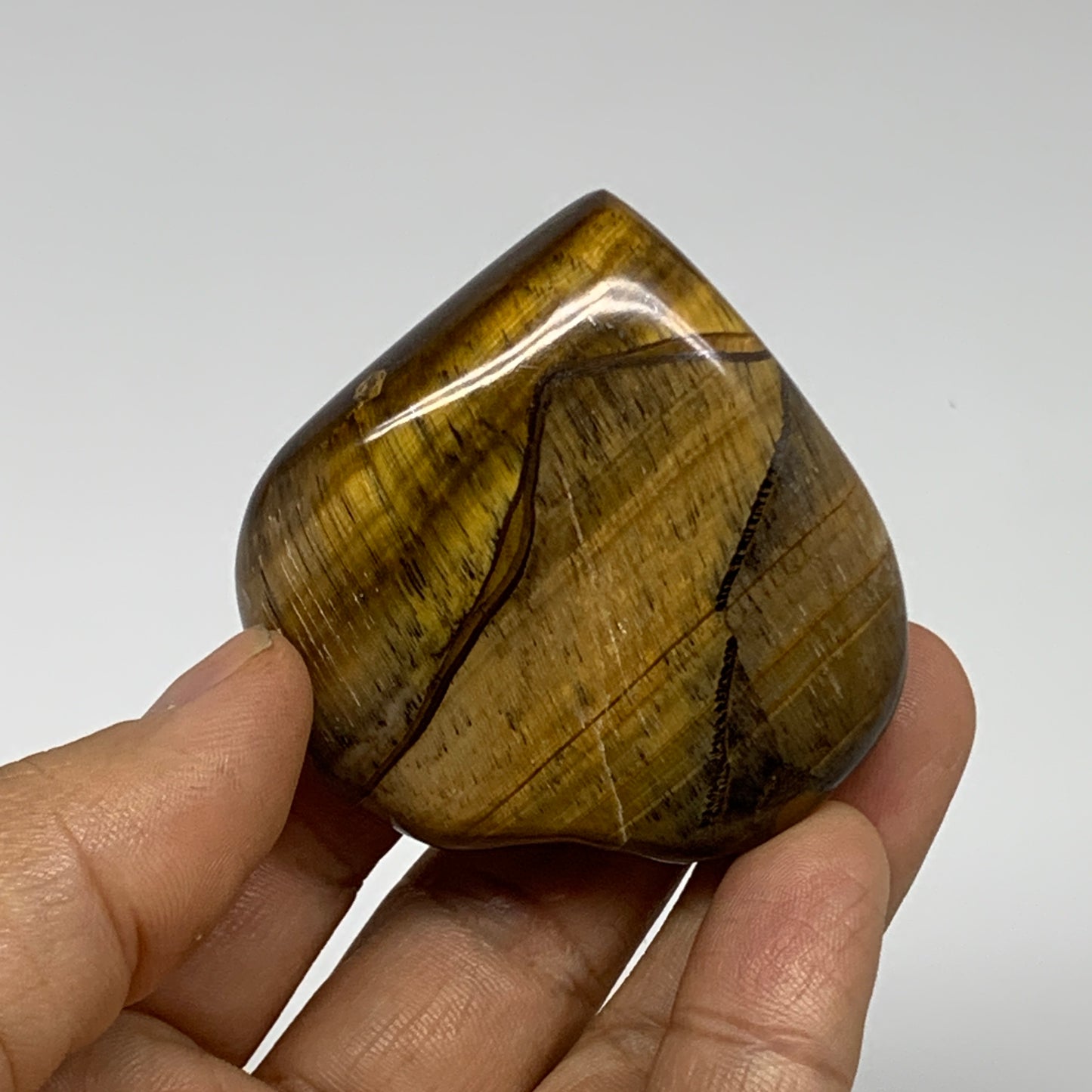 78.2g, 2"x2.1"x0.8", Tiger's Eye Heart Polished Healing Crystal @India, B33880