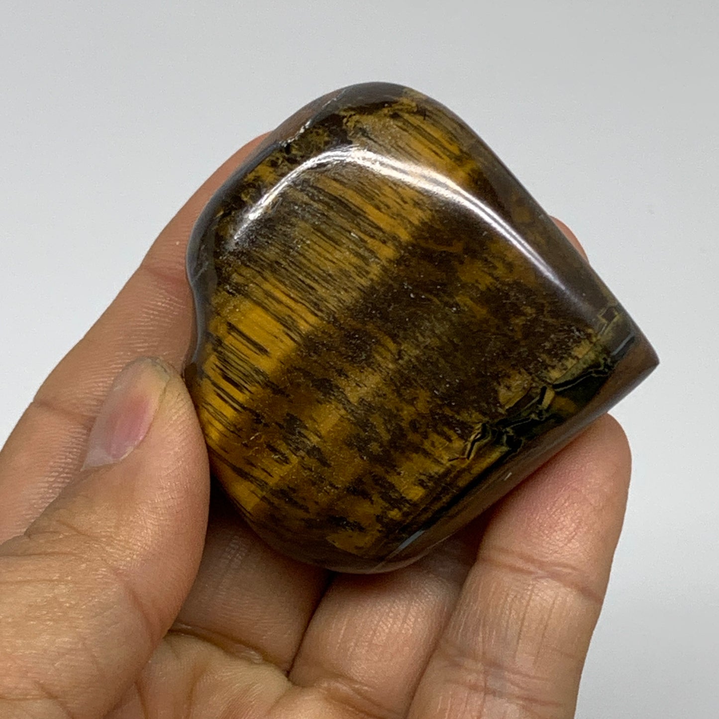 80.5g, 2"x2.1"x0.8", Tiger's Eye Heart Polished Healing Crystal @India, B33881