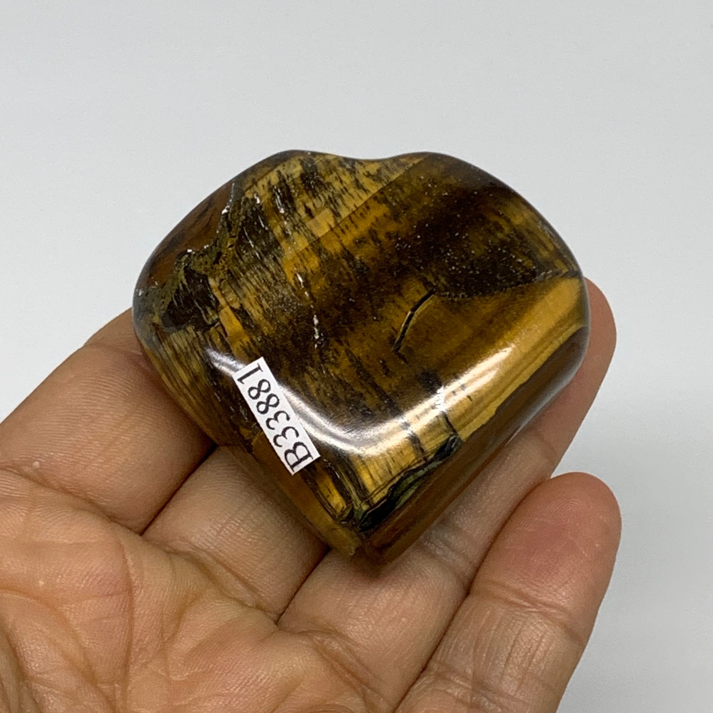 80.5g, 2"x2.1"x0.8", Tiger's Eye Heart Polished Healing Crystal @India, B33881