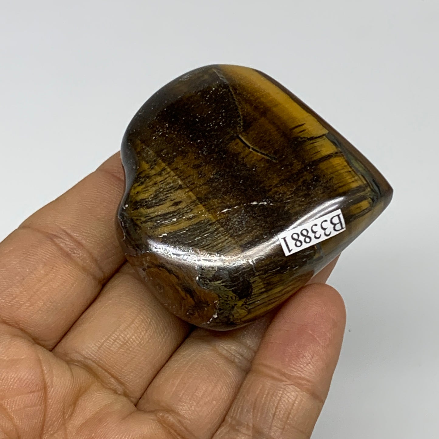 80.5g, 2"x2.1"x0.8", Tiger's Eye Heart Polished Healing Crystal @India, B33881